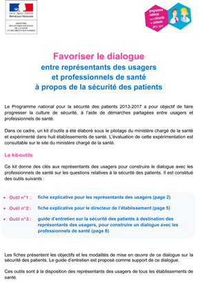 Faciliter le dialogue des représentants des usagers avec les professionnels de santé, ministère de la Santé