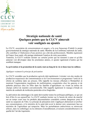 Stratégie nationale de santé, contribution de l'association CLCV